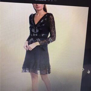 Black Lace V-Neck Long Sleeve Dress